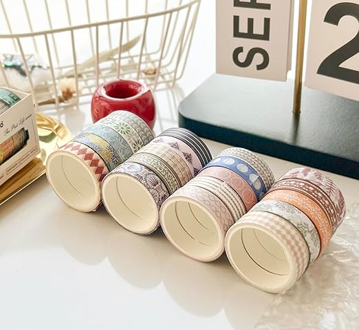 YUBBAEX 40 Rolls Basic Washi Tape Set Cute Printed Patterns Masking Skinny Creative Decorative Tapes for Arts, DIY Crafts, Journals, Planners, Scrapbook, Wrapping (Retroism 2)
