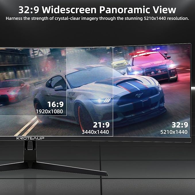 49 Inch Curved Ultrawide Gaming Monitor 5K, DFHD(5210x1440P), 165Hz, HDR10 1500R, 32:9, AMD FreeSync, 125% sRGB, Computer Monitor, Built-in Speakers, HDMI/DP VESA100*100mm Black