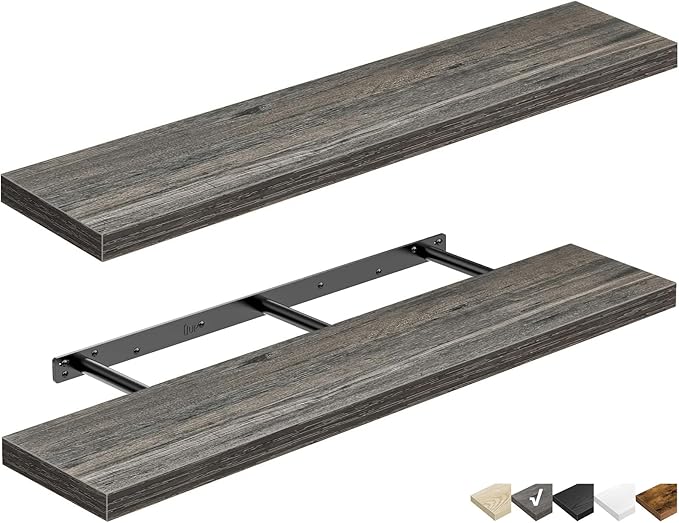 QEEIG Floating Shelves for Wall 47.2" Extra Long - Wall Mounted Shelf Bathroom Kitchen Living Room Bedroom Farmhouse Home Decor Display Bookshelf Large 47.2 x 9.3 inch Set of 2, Grey (008-120GY)