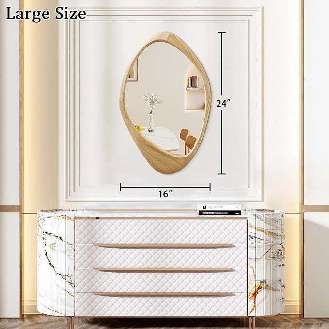 AAZZKANG Large Wall Mirror with Irregular Wood Framed 24"x16" Decorative Asymmetrical Hanging Mirrors for Bathroom Bedroom Living Room Entryway