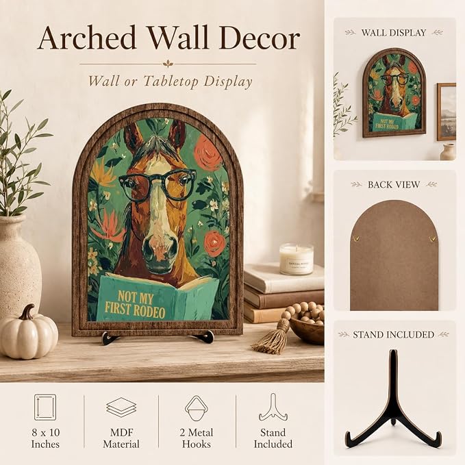 Wooden Sign with Stand Decoration, Funny Horse Decor for Bookshelf Desk Shelf, Rustic Farmhouse Home Office Decor, Literary Equine Decor for Bibliophile Rodeo Lovers