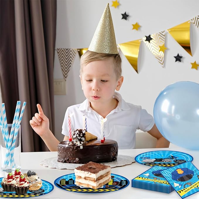 40Pcs Police Birthday Party Decorations Blue Disposable Birthday Plates and Napkins Set Supplies for Police Party Favors Police Party Decorations