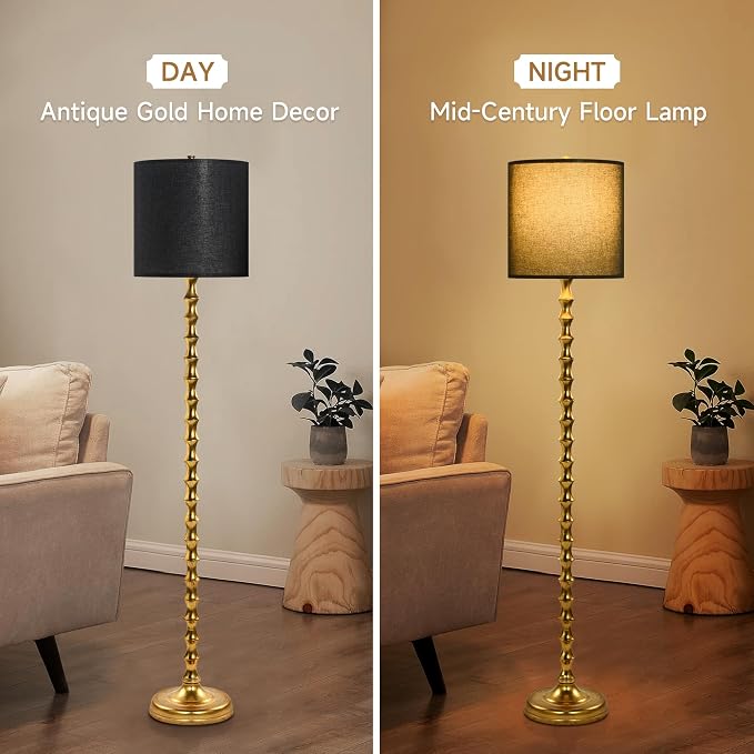 EUO 64.5" Black Gold Floor Lamp for Living Room, Brass Floor Lamps for Bedroom