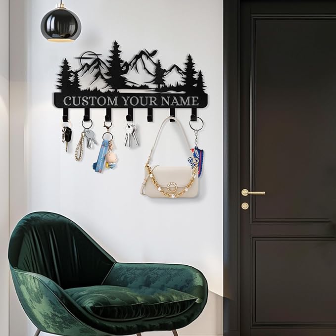 Personalized Metal Key Holder Hooks Organizer | Wall Mount Key Hanger for Kitchen, Bedroom, Hallway, Office