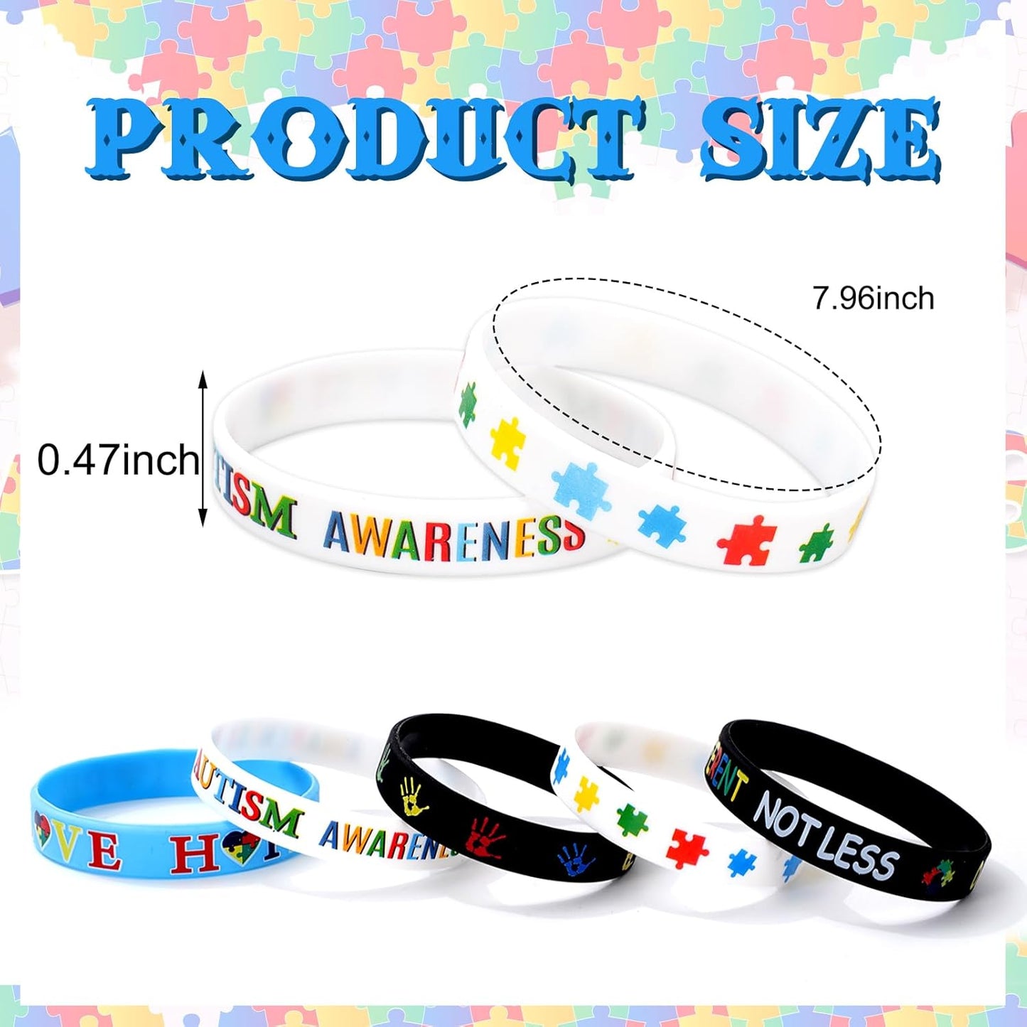 Whaline Autism Awareness Bracelets - 50Pcs Colorful Inspirational Silicone Wristbands | Motivational Stretchy Designs for Autistic Pride Day Gifts