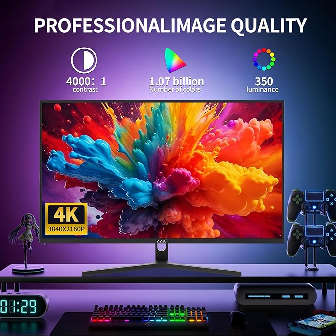 ZZA 32” Monitor 4K, UHD 3840x2160 IPS Screen,3000R, 60Hz Computer Moniter, Supports AMD Freesync 99% sRGB,Monitor 32 Inch Wall Mountable Installs (HDMI/DP)