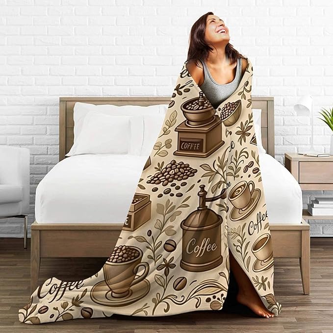 Coffee Blanket Cafe Throw Blanket Food Soft Cozy Fleece Fuzzy Stuffed Plush Flannel Gifts for Girls Women Boys Kids Adults 60"X80"