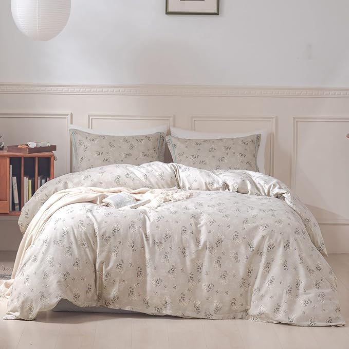 HighBuy Boho Floral Comforter Set Twin XL Beige Botanical Bedding Comforter Set Twin XL Bed Soft Cottagecore Flowers Bedding Set Aesthetic Farmhouse,1 Twin XL Comforter with 2 Pillowcase
