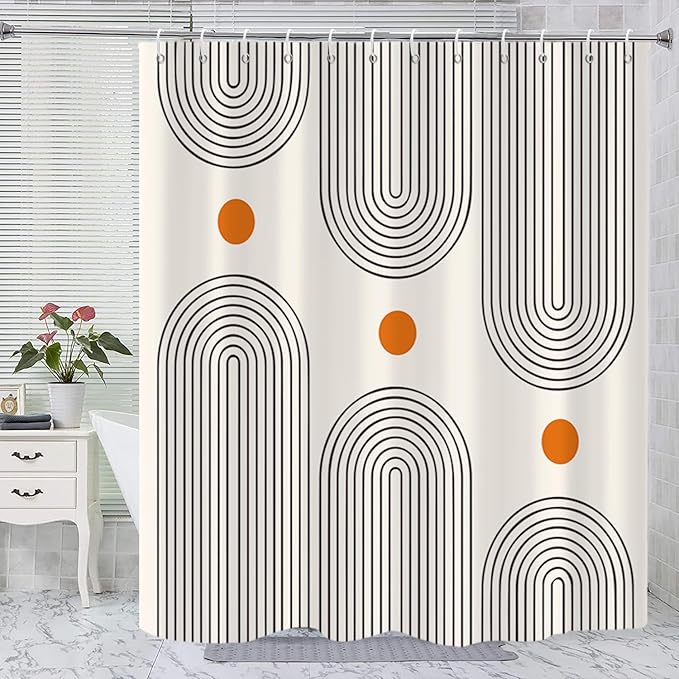 Boho Mid Century Extra Long Shower Curtain, Minimalist Abstract Arch Simple Sun Modern Machine Washable Waterproof Fabric for Bathroom Decor Bathtub with 12 Hooks 72Wx84H