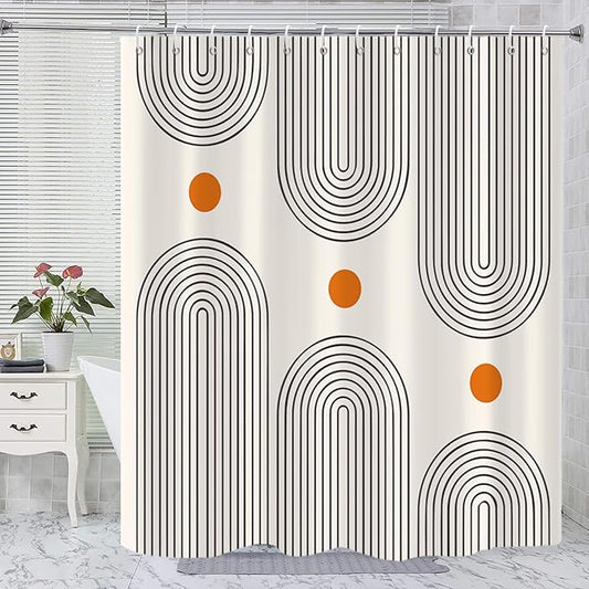 Boho Mid Century Shower Curtain, Minimalist Abstract Arch Simple Sun Modern Machine Washable Waterproof for Bathroom Decor Bathtub with 12 Hooks 72x72