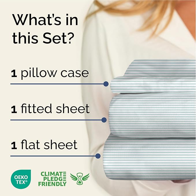Striped Sheets - Blue & White Striped Sheets - 1 Flat & 1 Fitted & 1 Pillowcase w/ Deep Pockets – Wrinkle & Fade Free - Soft, Breathable & Cooling - Luxury Pinstripe Bedding - Twin XL Size Bed Set