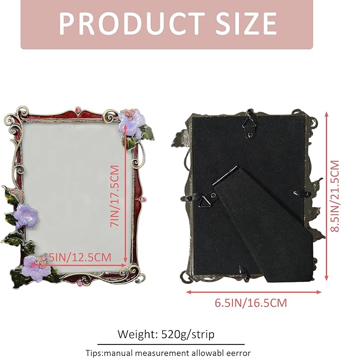 Vintage Floral Picture Frame Luxury Unique Ornate Antique 4X6 Photo Frame of HD Glass for Tabletop/Wall Display Gifts for Women (Retro Purple Flowers with Red Edges)