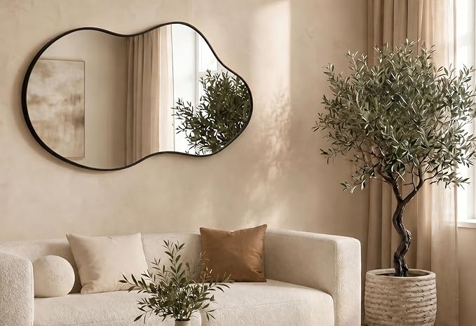 Irregular Wall Mirror 24×40 Inch Wall Mirrors Decorative Black Modern Asymmetrical Abstract Mirror for Bathroom Bedroom Living Room Entryway Hallway