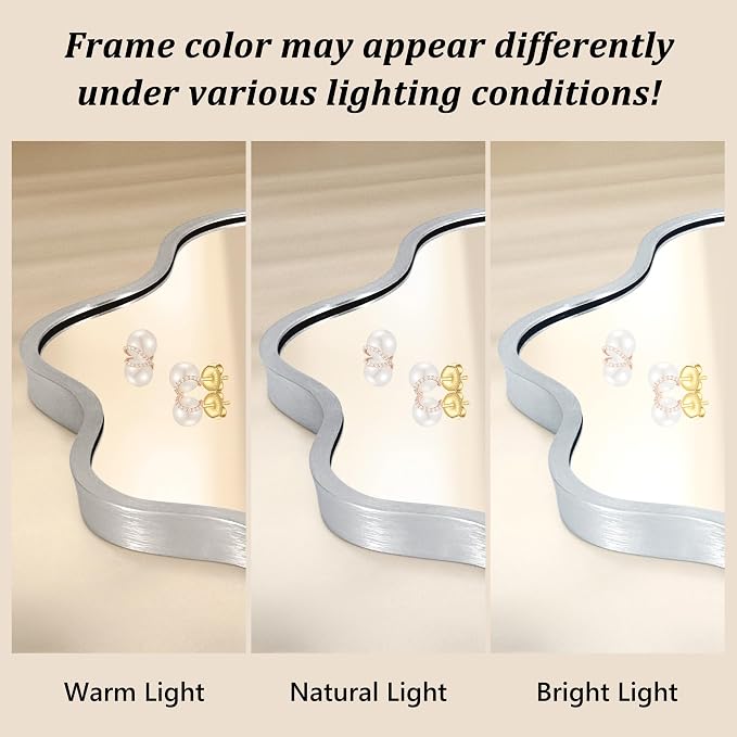 Oval Wavy Wall Mirror -Irregular Wall Mirror with Silver Asymmetrical Aluminum Alloy Frame,22"x30" Decorative Wall Mirrors for Bathroom, Bedroom, Living Room, Dining Room，Entryway