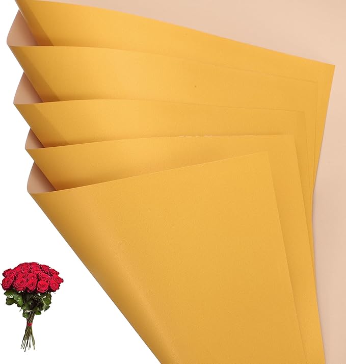 PATIKIL Flower Gift Wrapping Paper, 20 Sheets Double Sided Waterproof Bouquet Paper Wrap Florist Packaging Floral Papers for Wedding DIY Craft Valentine Mother's Day, Yellow