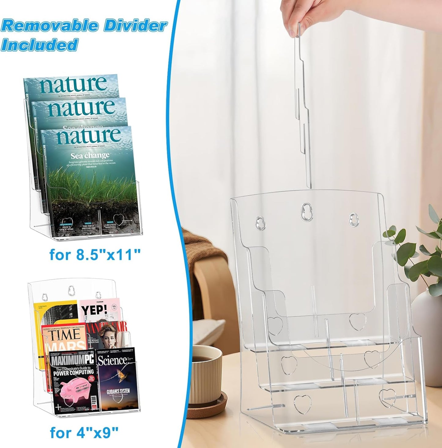 Xydstay Acrylic Brochure Holder - 3-Tier Clear Display Stand for 8.5x11 Inches | Slant Back Design
