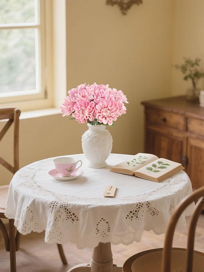 IPOPU 10pcs Pink Dahlia Artificial Flowers 13inch Fake Dahlia Flowers PU Chrysanthemums Flower Faux Mums Flower with Stem for Home Wedding Office Table Centerpiece Floral Arrangement Decor(Pink)