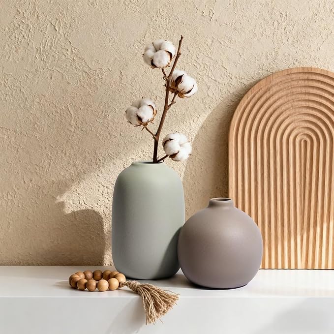 Christmas Ceramic Flower Vases, Modern Farmhouse Neutral-Colored Xmas Gift Decorative Vases for Dried Fresh Flowers, Home Decor for Table，Living Room，Shelf (Set of 3)