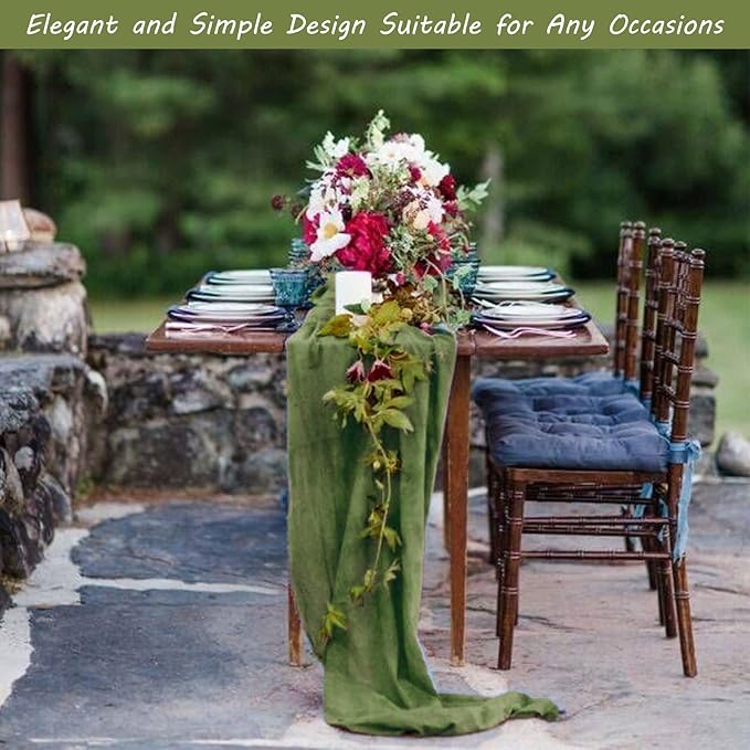 12 Pack 10Ft Cheesecloth Table Runner 35x120 Inch Boho Gauze Table Runner Rustic Cheese Cloth Long Romantic Table Runners for Wedding Bridal Shower Birthday Party Table Decor (Grass Green)