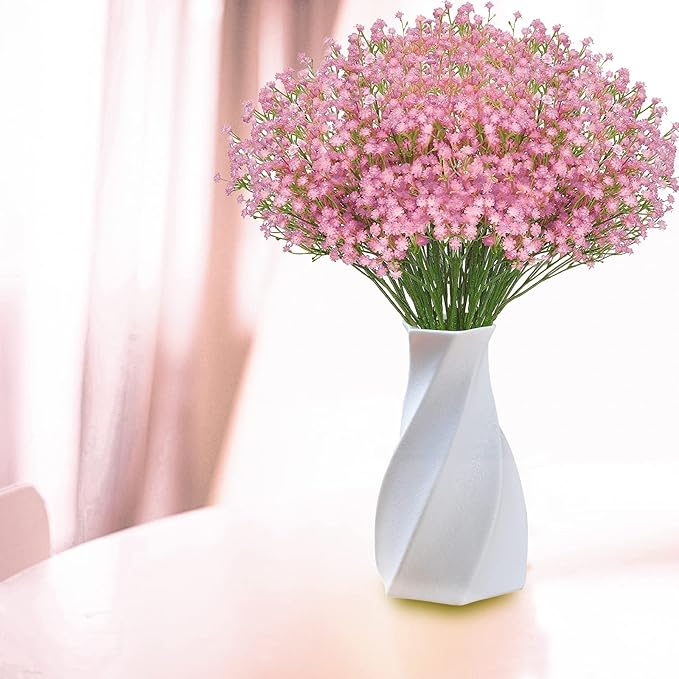 JIFTOK Babys Breath Artificial Flowers, 24 Pcs Fake Flowers Gypsophila Bouquet Fall Flowers Artificial for Decoration, Real Touch Silk Flower for Wedding Christmas DIY Party Home Garden Office (Pink)