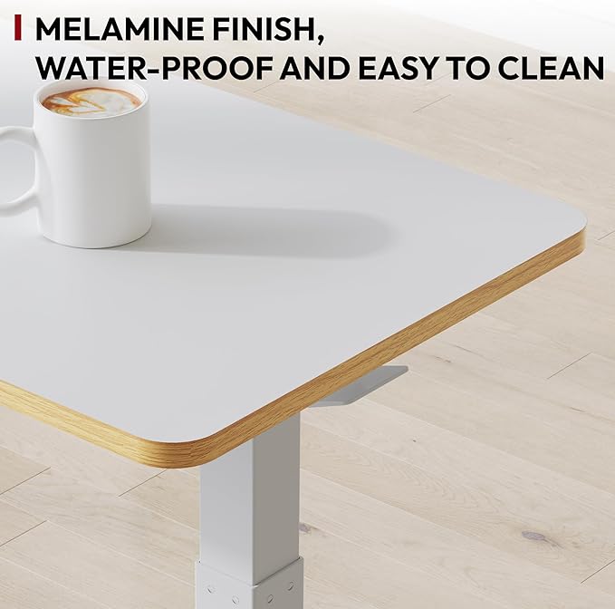 SANODESK Mobile Standing Desk with Hidden Wheels,Pneumatic Laptop Desk Rolling Computer Cart Movable Height Adjustable Small Sit Stand Desk for Home Office(31.5" W x 17.7" D, White+Maple Band)