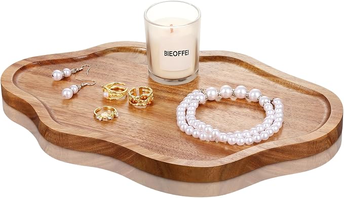 Small Decorative Tray Wood Decorative Serving Tray for Candles Perfume, Cloud Wooden Jewelry Tray Trinket Dish, Wooden Trays for Coffee Table Home Decor