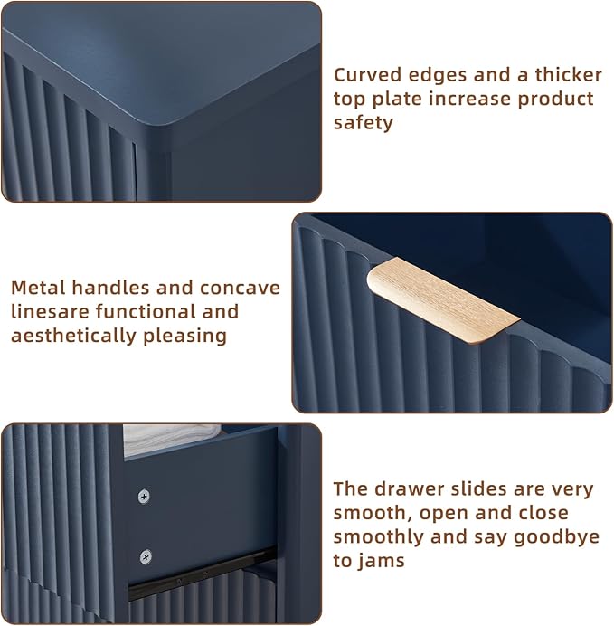 Fluted 5 Drawers Dresser for Bedroom, 41" Tall Modern Chest of Drawers with Metal Handle,Navy Blue Wood Drawer Organizer for Bedroom, Living Room, Hallway, Entryway