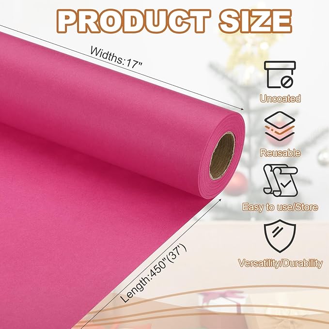 PATIKIL Wrapping Paper, 17" x 450"(37') 70 GSM Craft Paper Roll Kraft Packing Paper for Poster Bulletin Board, Gift Wrapping, Dark Pink
