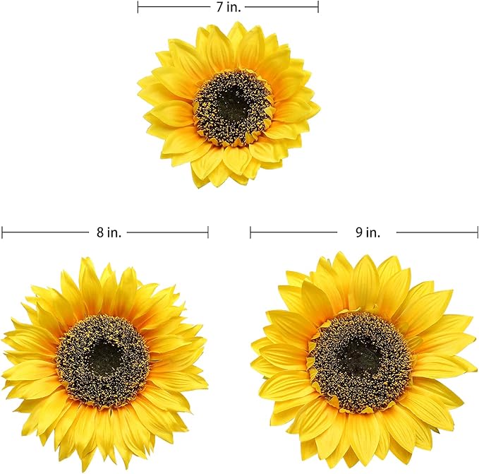 Large Sunflowers Artificial Flowers 9" Full Bloom Long Stem Artificial Sunflower 33" Tall Sun Flowers Giant Silk Sunflowers with Stem Fake Sunflower Floral Arrangement for Home Wedding Decoration