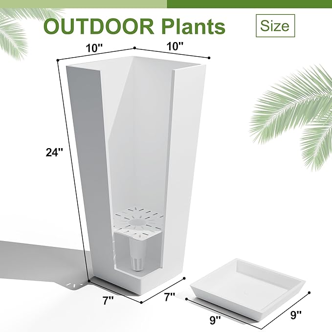 24" Tall Planters for Outdoor Plants, Set of 2 Large Outdoor Planters for Front Porch Decor with Drainage Hole, Tall Planter(White)