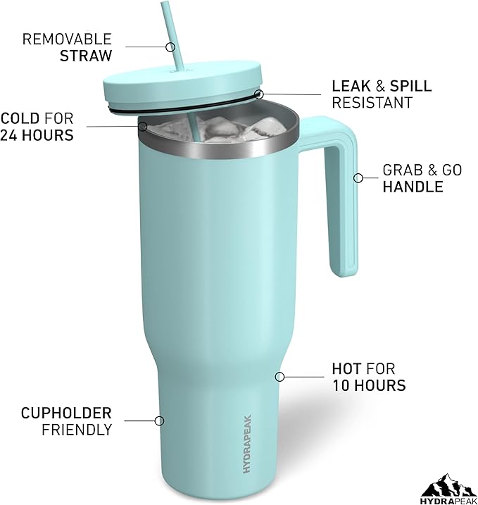 Hydrapeak Voyager 40 oz Tumbler with Handle and Straw Lid | Reusable Stainless Steel Water Bottle Travel Mug Cupholder Friendly | Insulated Cup (Alpine)