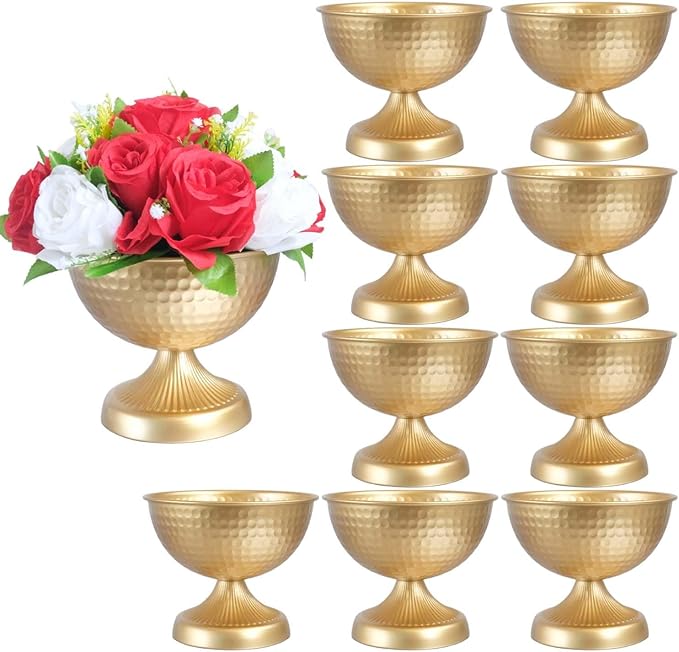 6.5 inch 10 pcs Brass Vase Bowl Gold Centerpieces for Tables Wedding Party Event Gold Accent Decorative Bowl Vintage Style