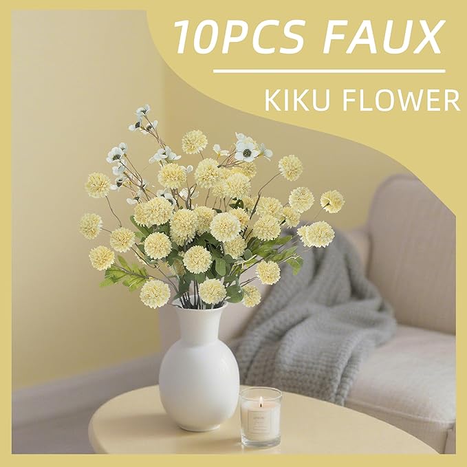 8PCS 20.5In Yellow Fake Flowers Artificial Chrysanthemum Faux Mums Matching 2PCS White Daisy Faux Flowers for Vase Fall Long Stems Flower Silk Flower for Home Decor Wedding Decor (No Vase)