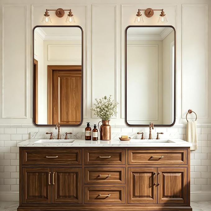 ANDY STAR 24x48 Inch Bronze Bathroom Mirror, Rounded Rectangle Oil Rubbed Bronze Mirrors for Bathroom Sink,Tube Metal Framed, 1’’ Deep Wall Mounted Vertically/Horizontal