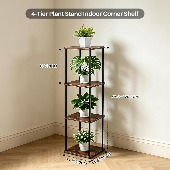 Vigordream Plant Stand Indoor Outdoor Tier Metal Plant Shelf Tall Pedestal Stand Flower Pot Stands Multiple Planter Support Rack for Corner Living Room, Balcony, Garden Patio (Retro Brown, 47.4INCH)