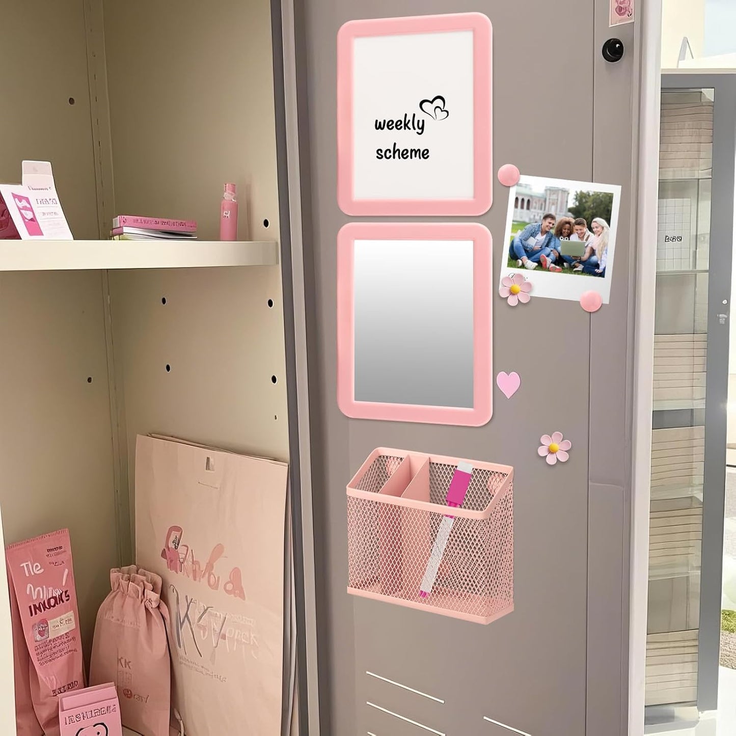 Skiennix Magnetic Girls Locker Accessories Set - Back to School Essentials | Pink Decor & Organizers
