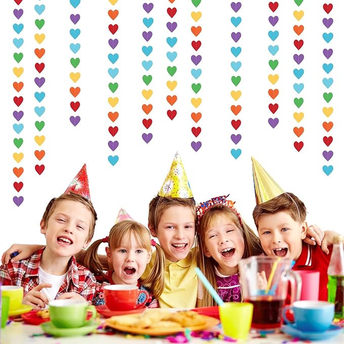 Rainbow Colorful Party-Decorations Heart Garland - 52ft Red Orange Yellow Green Blue Purple Streamers Banner,Boy Girl Kids Birthday Supplies Baby Shower Wedding Welcome Back to School Decor Panduola