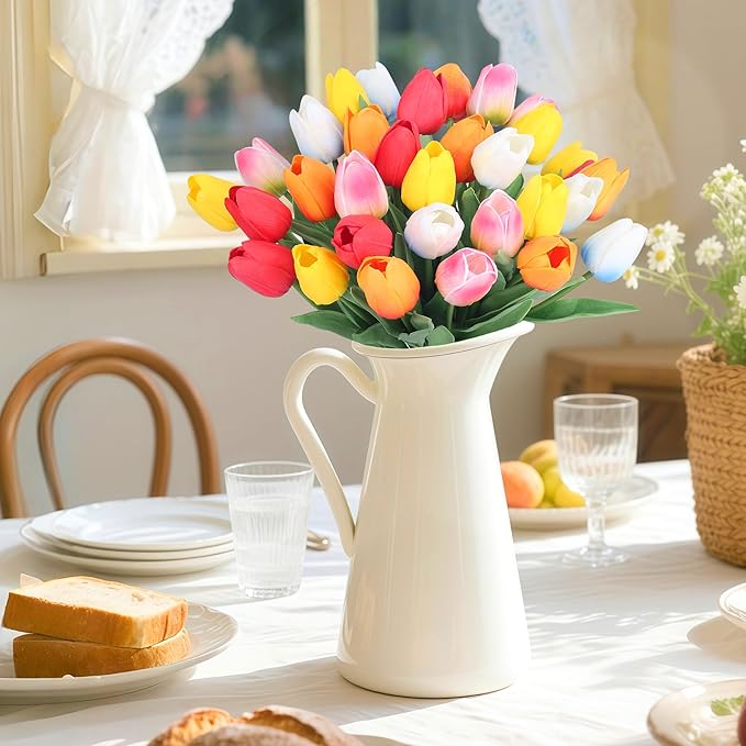 20pcs Color Artificial Tulips Flowers for Real Touch Tulips Fake Flowers for Smumer Wedding Bouquet Mother's Day Decor (5 Color 14 Inches)