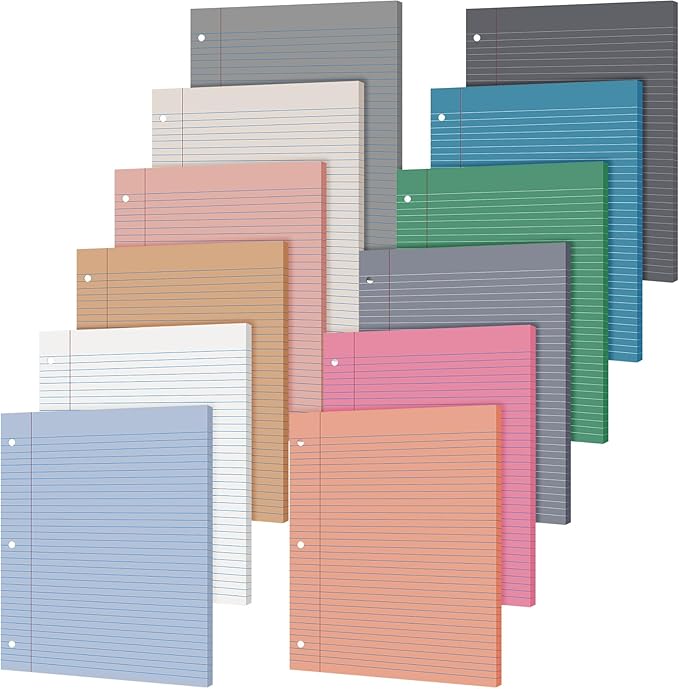 PerKoop 600 Sheets Colored Loose Leaf Paper 8.5" x 11" college ruled Lined 3 Hole Punched notebook Filler Paper for 3 Ring Binders Office School Supplies (Modern Colors)