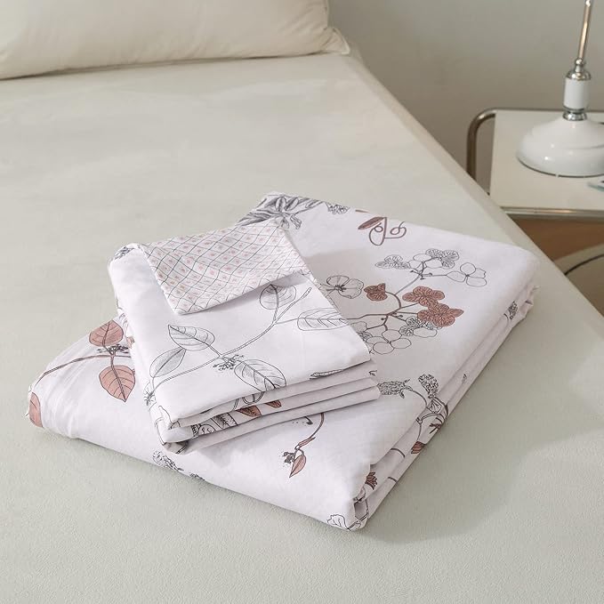 EAVD Girls Floral Duvet Cover Twin Soft White Cotton Tree Branches Floral Bedding Set with 2 Pillowcases Fresh Chic Garden Botanical Duvet Cover with Zipper Closure 4 Ties