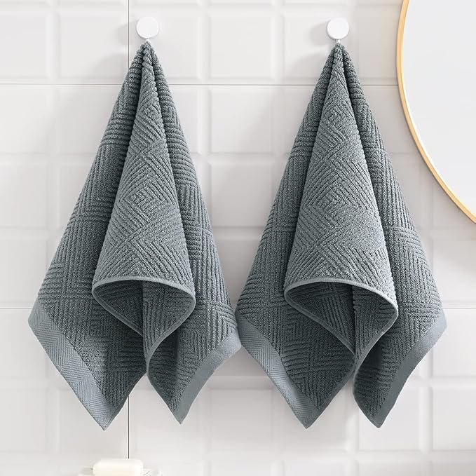 sense gnosis Grey Striped Hand Towel 13 X 29 Inch, 2 PC | Herringbone Pattern Premium 100% Cotton Ultra Soft Highly Absorbent Hand Towel Set for Bathroom