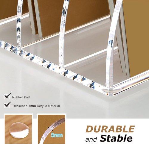SANRUI Acrylic Desk File Organizer - Clear Magazine Holder with 4 Vertical Compartments for Office Storage