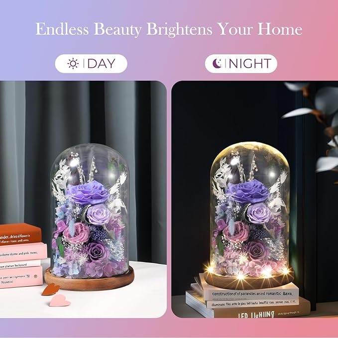 Eternal Rose Lilac Purple Flower Preserved Long Lasting Stable Color Natural Material Symbol of Everlasting Love for Wife Mothers Select Anniversary Rose Gift Birthday Present Christmas