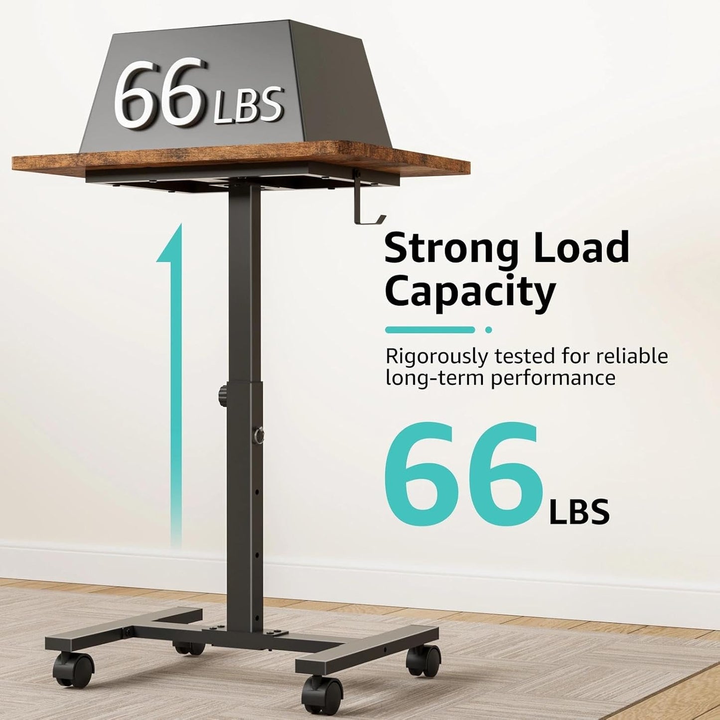 Small Portable Standing Desk by [Brand Name] - 24-Inch Adjustable Height Mobile Desk on Wheels | Rustic Brown for Kids & Small Spaces