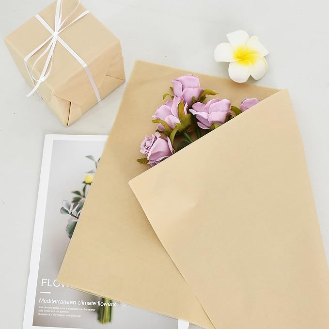 BEISHIDA 100 Sheets Khaki Tissue Paper Bulk, Wrapping Tissue Paper for Gift Bags, 14 x 20 Inch Gift Wrap for Birthday Wedding Graduation DIY Crafts Holiday Flowers