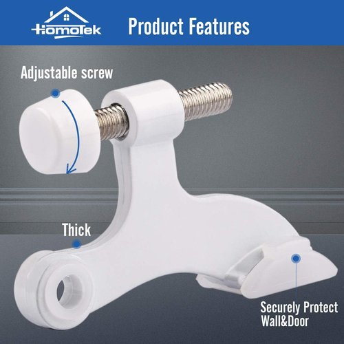 HOMOTEK Heavy Duty Hinge Pin Door Stopper - 20 Pack with Adjustable White Rubber Bumper Tips | 2-1/2x1-3/4 Inch