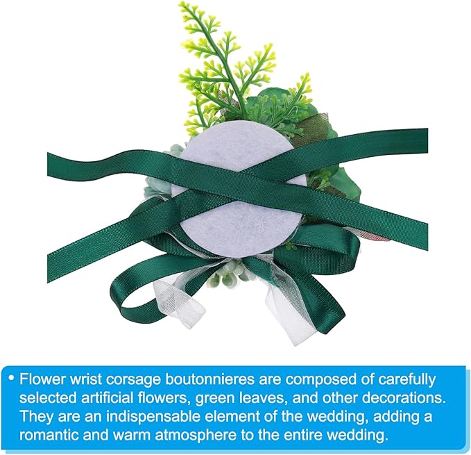 PATIKIL Artificial Wrist Corsage for Prom, Artificial Flower Wrist Corsages Band Rose Wrist Corsage Wristlet Hand Decor for Wedding Prom Party Accessory - 2 Pack (Dark Green)