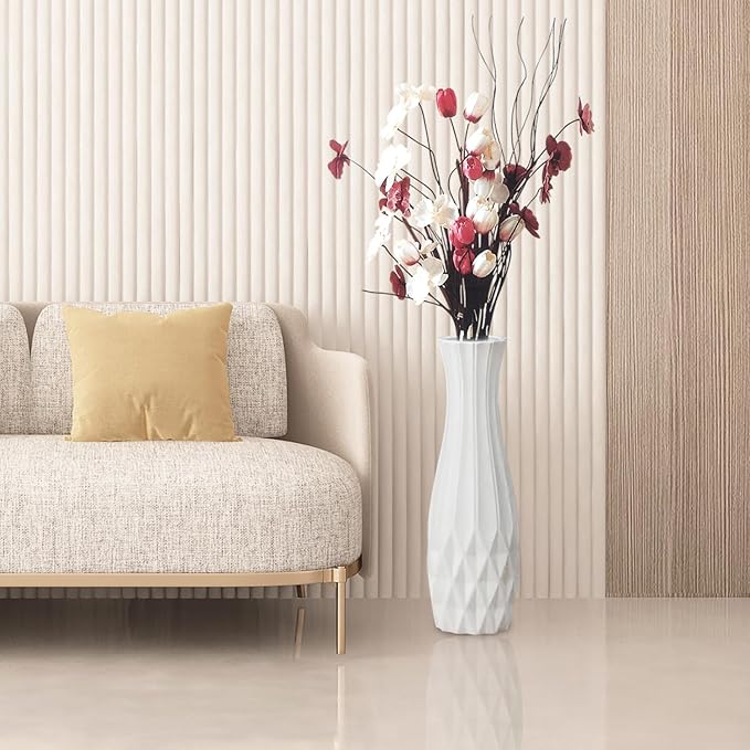 Ceramic Floor Large Vase 17.7 Inches Tall,White Modern Flower Tall Vases for Office, Home,Farmhouse,Living Room Décor,Simple Origami Design Fall Decorative Porcelain Flower Arrangement Vase Ideal Gift