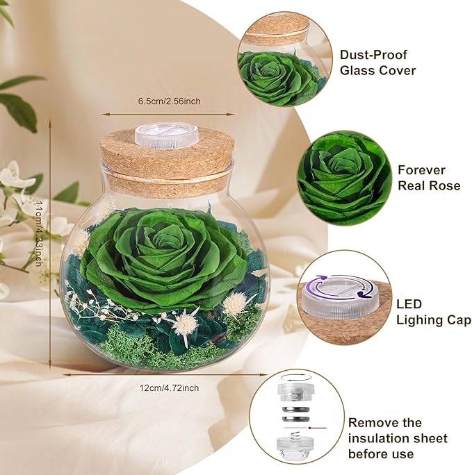Christmas Birthday Gifts for Women Mom Preserved Rose Eternal Forever Flower in Glass Wishing Bottle with Colorful LED Light Flowers for Delivery Prime for Grandma Wife Sister Friend from Daughter