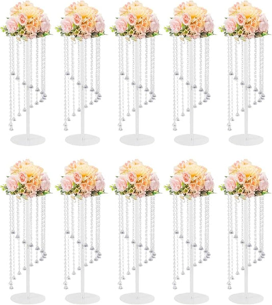 10 Pcs 23.6 Inch Acrylic Crystal Flower Stands, Tall Wedding Centerpieces for Tables with Crystal Chains, Clear Modern Flower Vase Stands for Party Event Home Hotel Decor